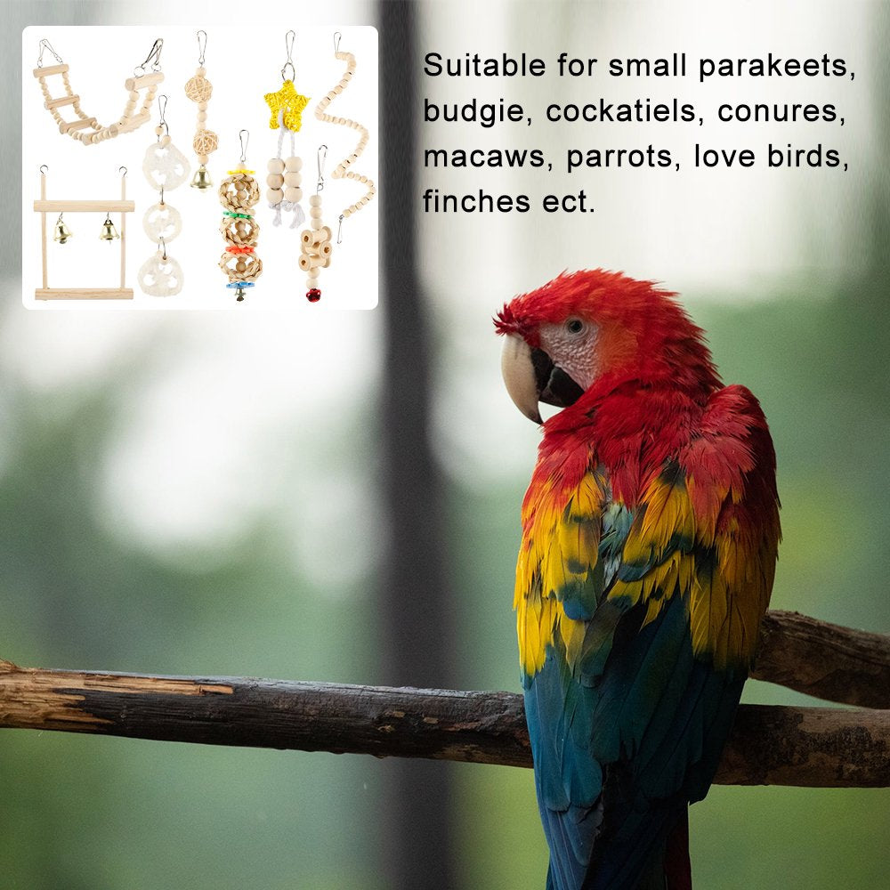 HOTBEST 8PCS Small Bird Swing Toys, 8 PCS Parrots Chewing Natural Wood and Rope Bungee Bird Toy for Anchoies, Parakeets, Cockatiel, Conure, Mynah, Macow and Other Small Birds Animals & Pet Supplies > Pet Supplies > Bird Supplies > Bird Toys HOTBEST   