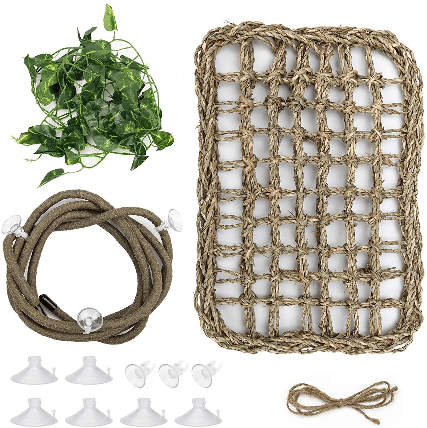 Bearded Dragon Tank Accessories, Coolrunner 8FT Reptile Vines, 6 FT Reptile Leaves and Lizard Hammock with Suction Cups for Lizards Snakes Gecko Iguana Chameleon Tortoise Animals & Pet Supplies > Pet Supplies > Reptile & Amphibian Supplies > Reptile & Amphibian Habitat Accessories Coolrunner   