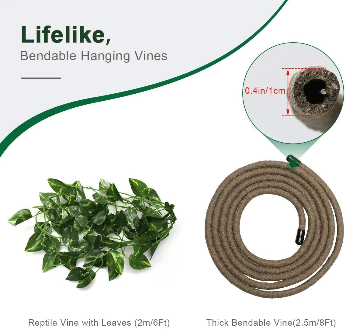 Bearded Dragon Tank Accessories, Coolrunner 8FT Reptile Vines, 6 FT Reptile Leaves and Lizard Hammock with Suction Cups for Lizards Snakes Gecko Iguana Chameleon Tortoise Animals & Pet Supplies > Pet Supplies > Reptile & Amphibian Supplies > Reptile & Amphibian Habitat Accessories Coolrunner   