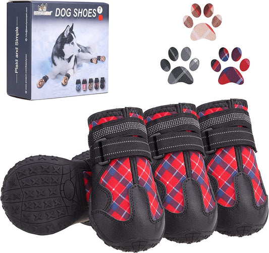BEAUTYZOO Dog Boots Paw Protectors Shoes for Medium Large Dogs with Reflective Straps Anti-Slip Sole, Waterproof Dog Booties Outdoor 4PCS / Set Animals & Pet Supplies > Pet Supplies > Dog Supplies > Dog Apparel BEAUTYZOO Red Size 5: 2.4''x2.8''(W*L) (Pack of 4) 