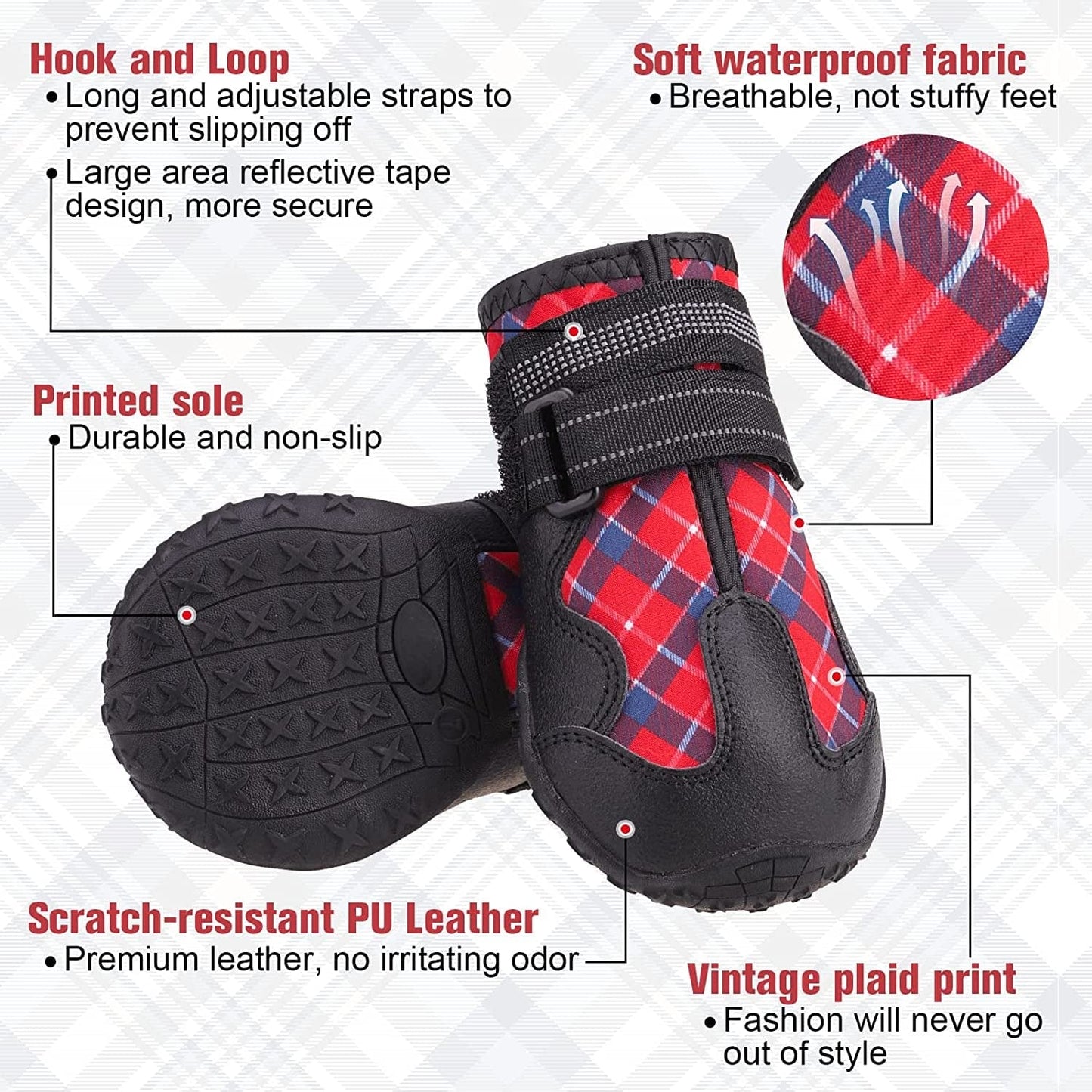 BEAUTYZOO Dog Boots Paw Protectors Shoes for Medium Large Dogs with Reflective Straps Anti-Slip Sole, Waterproof Dog Booties Outdoor 4PCS / Set Animals & Pet Supplies > Pet Supplies > Dog Supplies > Dog Apparel BEAUTYZOO   