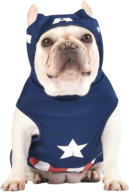 Marvel Legends Captain America Dog Costume, Large (L) | Hooded Superhero Costume for Dogs | Blue and Red Captain America Costume Dog Halloween Costumes for Large Dogs