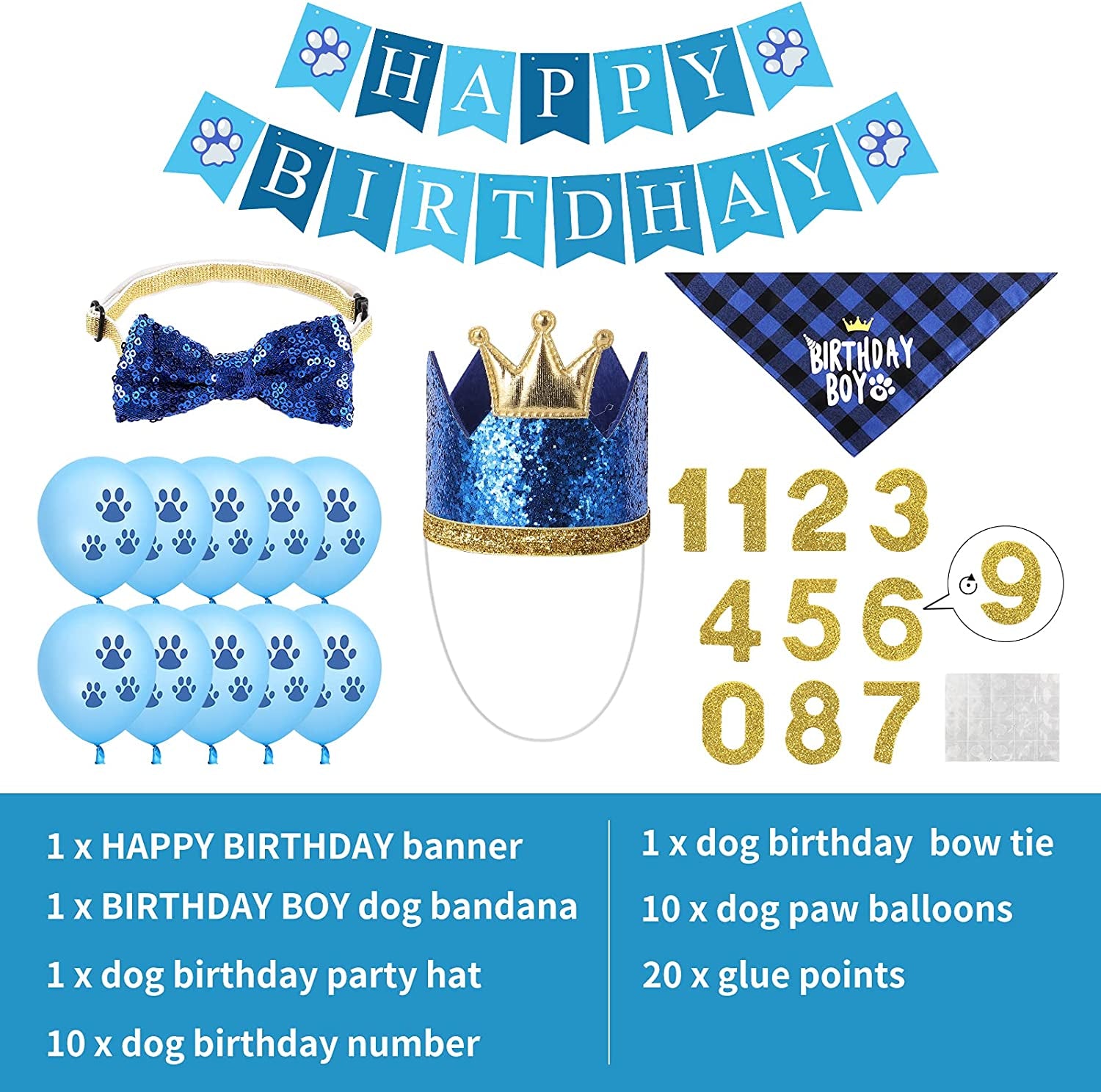 Selemoy Dog Birthday Party Supplies, Dog Birthday Hat Bandana Scarf with Cute Dog Bow Tie, Flag, Balloons for Small Medium Dogs Pets, Doggie Birthday Party Supplies Decorations Animals & Pet Supplies > Pet Supplies > Dog Supplies > Dog Apparel Selemoy   