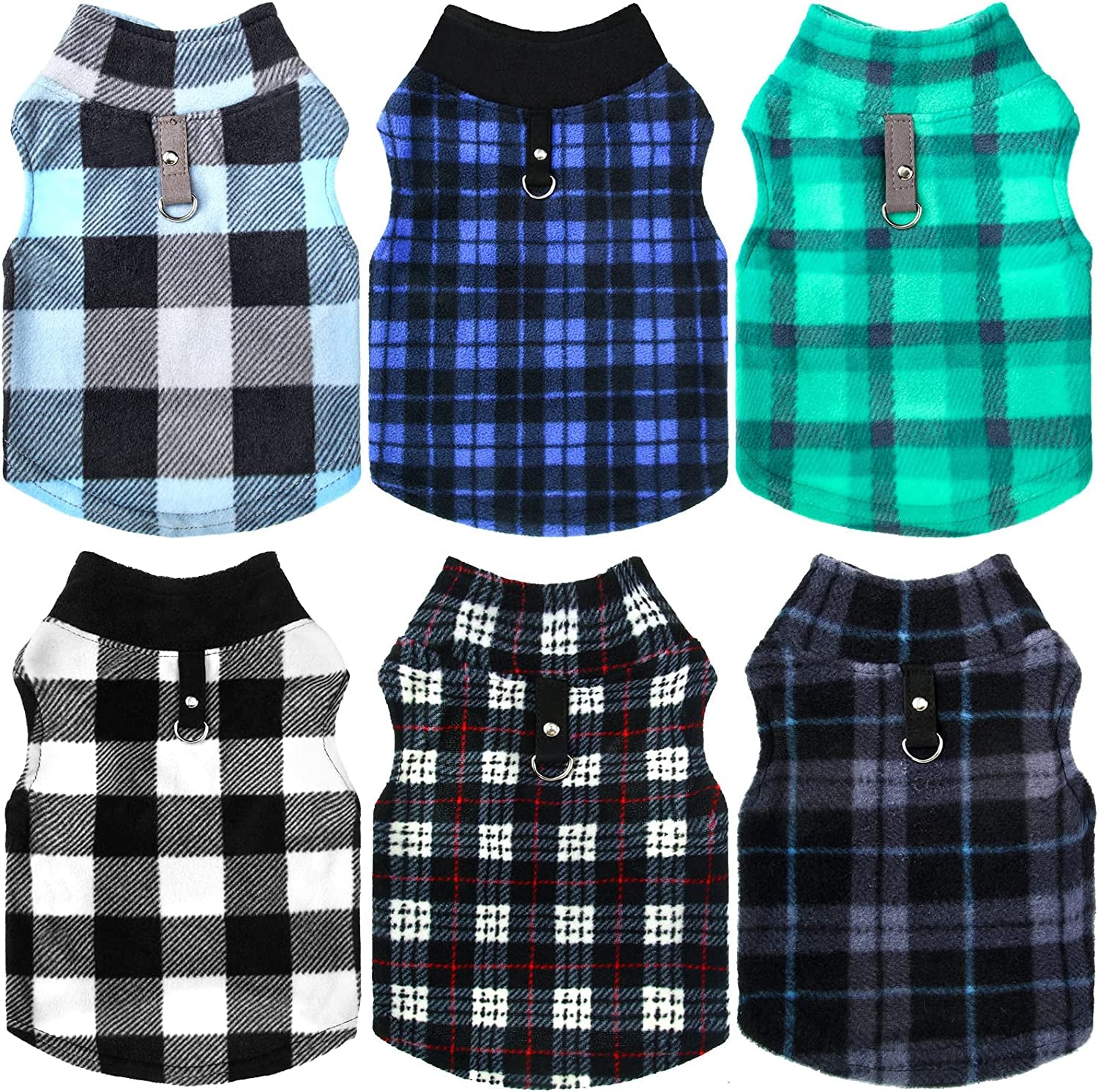 6 Pieces Polar Fleece Dog Sweater Soft Dog Winter Clothes with Leash Ring Plaid Warm Dog Jacket Pullover Clothes for Dogs Polar Fleece Dog Sweater and Jackets Winter Pet Indoor Outdoor Use (Small) Animals & Pet Supplies > Pet Supplies > Dog Supplies > Dog Apparel Weewooday Medium  