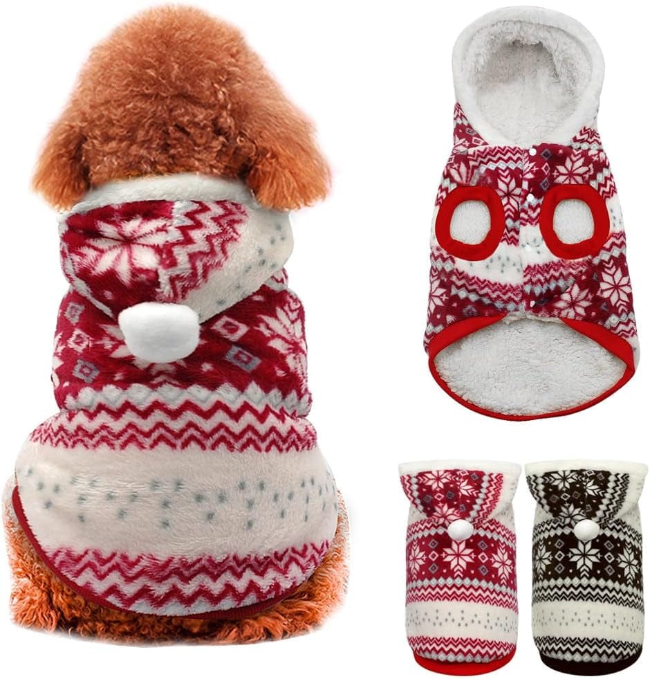 Beirui Cute Fleece Dog Jacket Pajamas Sweater - Christmas Dog Warm Coat Yorkie Soft Thermal Padded Vest - Warm Pet Jumpsuit Dog Accessories Hoodie,Red 14" Animals & Pet Supplies > Pet Supplies > Dog Supplies > Dog Apparel Beirui   