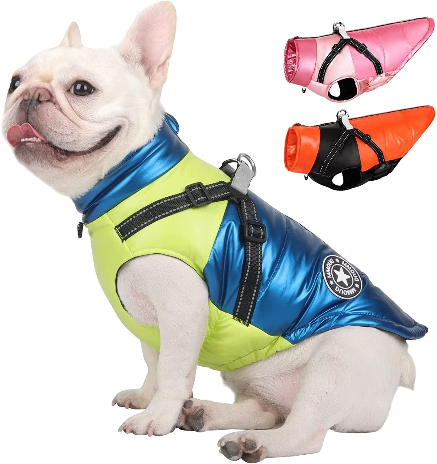 Beirui Waterproof Dog Winter Coat with Harness - Warm Zip up Puffer Vest Dog Jacket with Dual D Rings - Reflective Cold Weather Dog Clothes for Puppy Small Medium Dogs,Pink(Chest 18”) Animals & Pet Supplies > Pet Supplies > Dog Supplies > Dog Apparel Beirui Blue Chest: 21”, Back Length: 16 