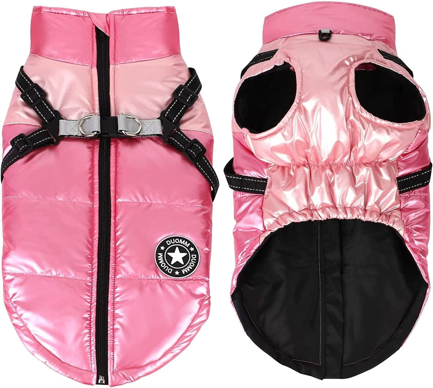 Beirui Waterproof Dog Winter Coat with Harness - Warm Zip up Puffer Vest Dog Jacket with Dual D Rings - Reflective Cold Weather Dog Clothes for Puppy Small Medium Dogs,Pink(Chest 18”) Animals & Pet Supplies > Pet Supplies > Dog Supplies > Dog Apparel Beirui   