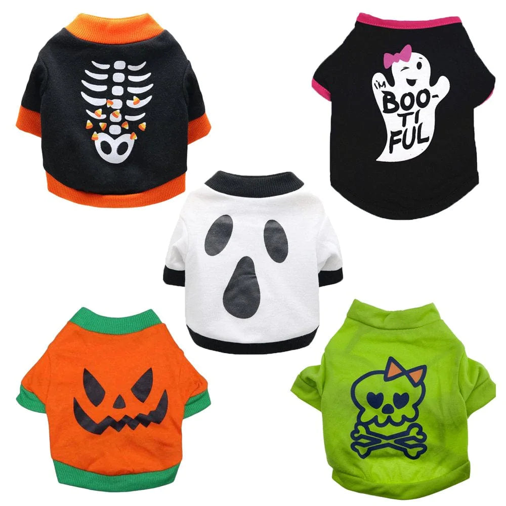 Bellaven Halloween Dog Shirt Puppy Pet T-Shirt Halloween Ghost Pet Costume Cute Pumpkin Dog Clothes for Small Dogs Cats Pet Apparel Halloween Party Cosplay Animals & Pet Supplies > Pet Supplies > Cat Supplies > Cat Apparel Bellaven   