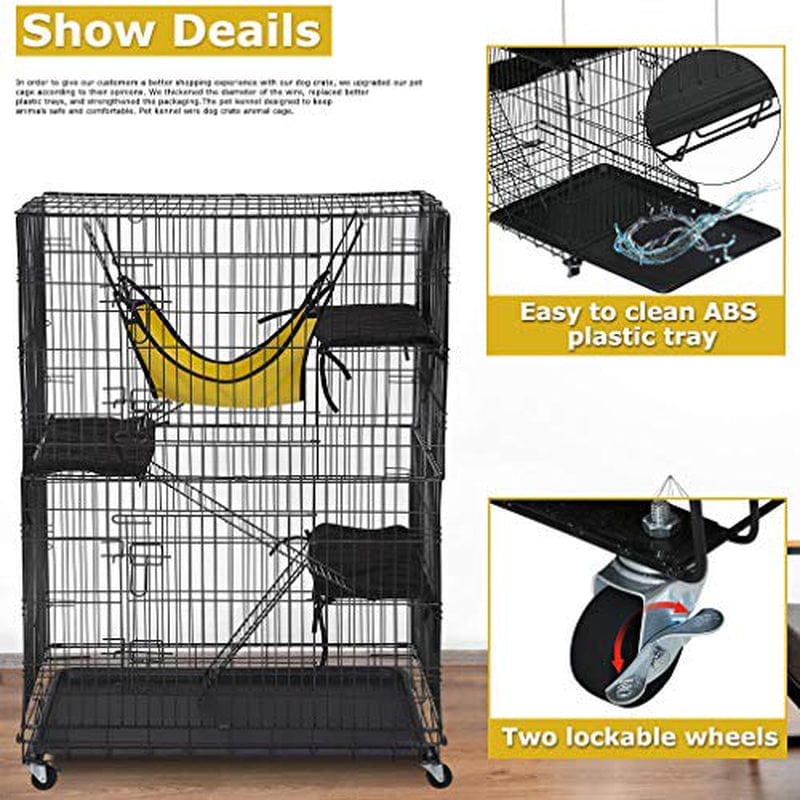 Bestpet Cat Cage Cat Crate Cat Kennel 48 Inches Cat Playpen with Free Hammock 3 Cat Bed 2 Front Doors 2 Ramp Ladders Perching Shelves Animals & Pet Supplies > Pet Supplies > Dog Supplies > Dog Kennels & Runs BestPet   