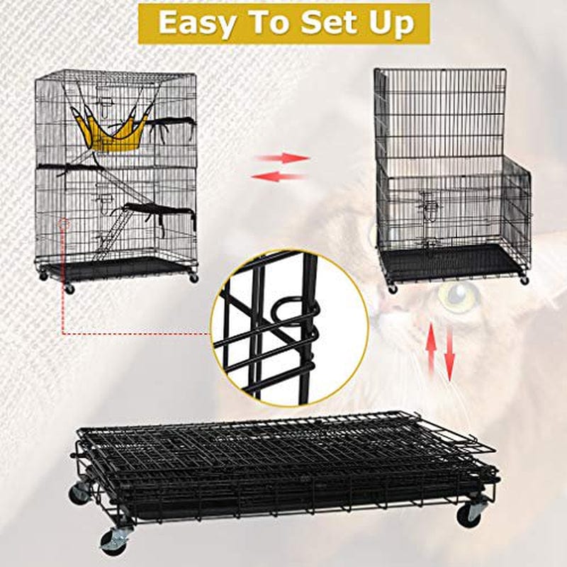 Bestpet Cat Cage Cat Crate Cat Kennel 48 Inches Cat Playpen with Free Hammock 3 Cat Bed 2 Front Doors 2 Ramp Ladders Perching Shelves Animals & Pet Supplies > Pet Supplies > Dog Supplies > Dog Kennels & Runs BestPet   