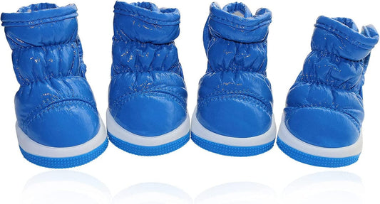 BESUNTEK Dog Shoes, Puppy Dog Boots, Leather Waterproof Non-Slip Rubber Soles with Warm Lining Snow Boots, Dog Paw Protector for Small Dogs. 2 Pairs (S, Blue) Animals & Pet Supplies > Pet Supplies > Dog Supplies > Dog Apparel BESUNTEK Blue S 