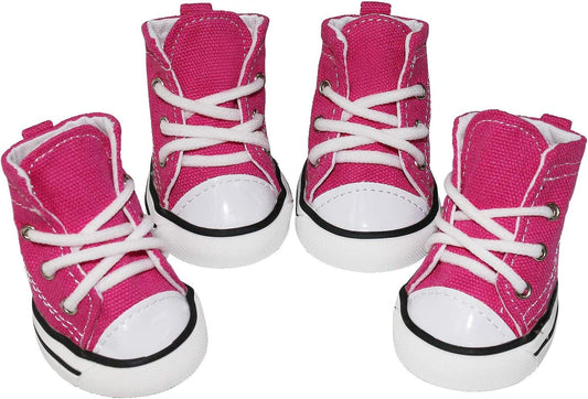 BESUNTEK Pet Dog Shoes, Puppy Canvas Sport Shoes Sneaker Boots, Non Slip Causal Shoes Dog & Cat Paw Protective Cover for Outdoor Walking, Sports and Hot Pavement, 4Pcs Animals & Pet Supplies > Pet Supplies > Dog Supplies > Dog Apparel BESUNTEK Pink #6 