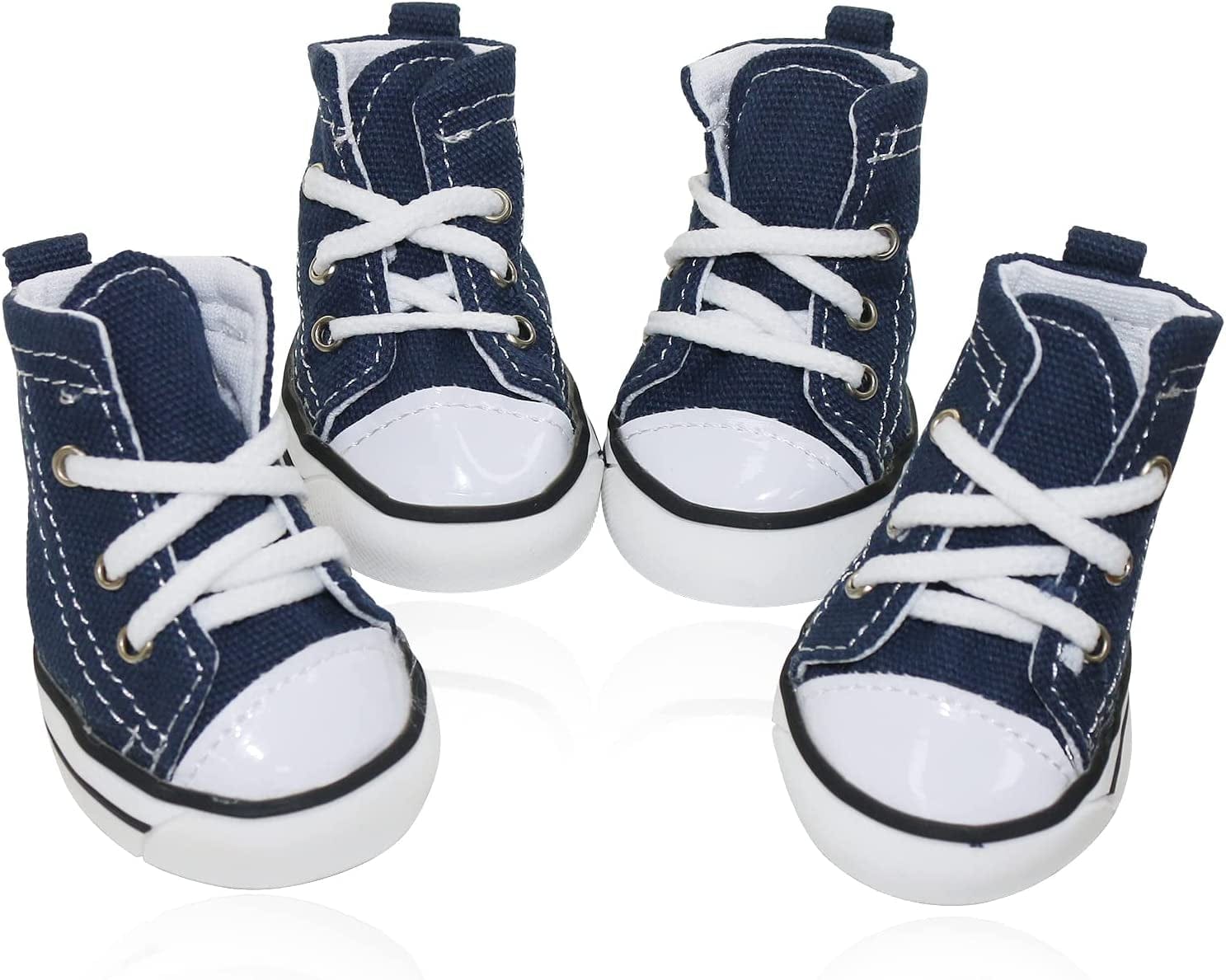BESUNTEK Pet Dog Shoes, Puppy Canvas Sport Shoes Sneaker Boots, Non Slip Causal Shoes Dog & Cat Paw Protective Cover for Outdoor Walking, Sports and Hot Pavement, 4Pcs Animals & Pet Supplies > Pet Supplies > Dog Supplies > Dog Apparel BESUNTEK Blue #6 
