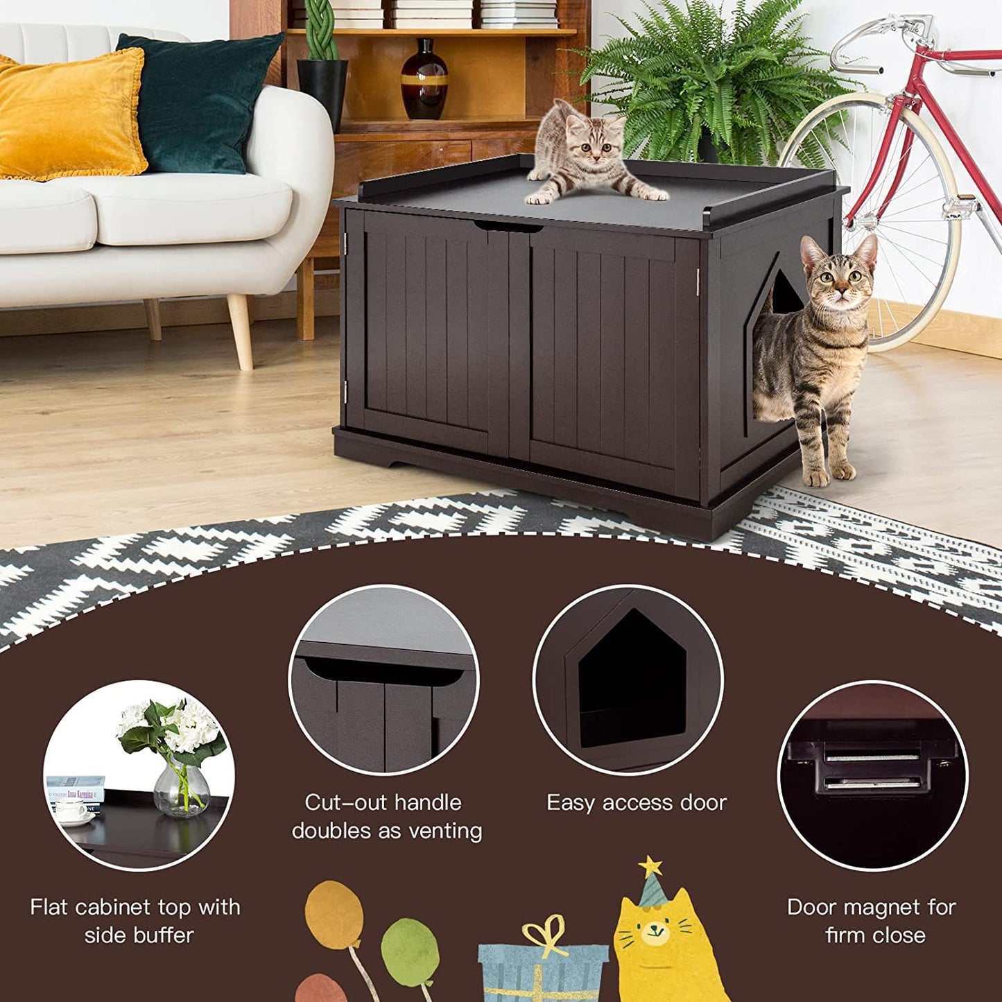 Cat Litter Box Enclosure, Wooden Cat Washroom Bench Cabinet with Door and Removable Divider, Large Enclosed Cat Litter Box Furniture Hidden. Animals & Pet Supplies > Pet Supplies > Cat Supplies > Cat Furniture ALLJOY   