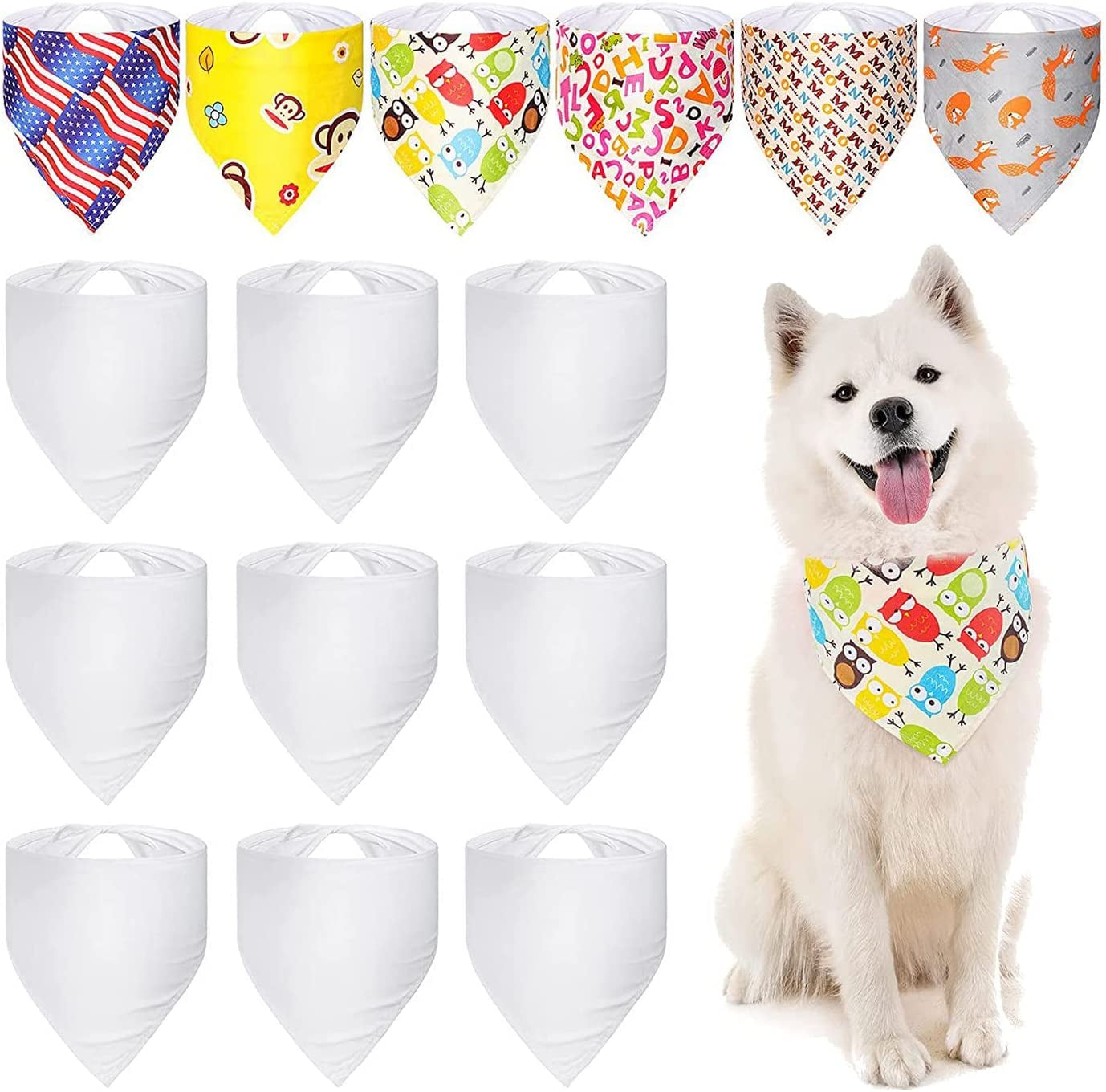 OWLEEN 30 Pcs Sublimation Pet Bandana Heat Washable DIY Triangle Dog Scarf Bibs Kerchief For Animals & Pet Supplies > Pet Supplies > Dog Supplies > Dog Apparel OWLEEN   