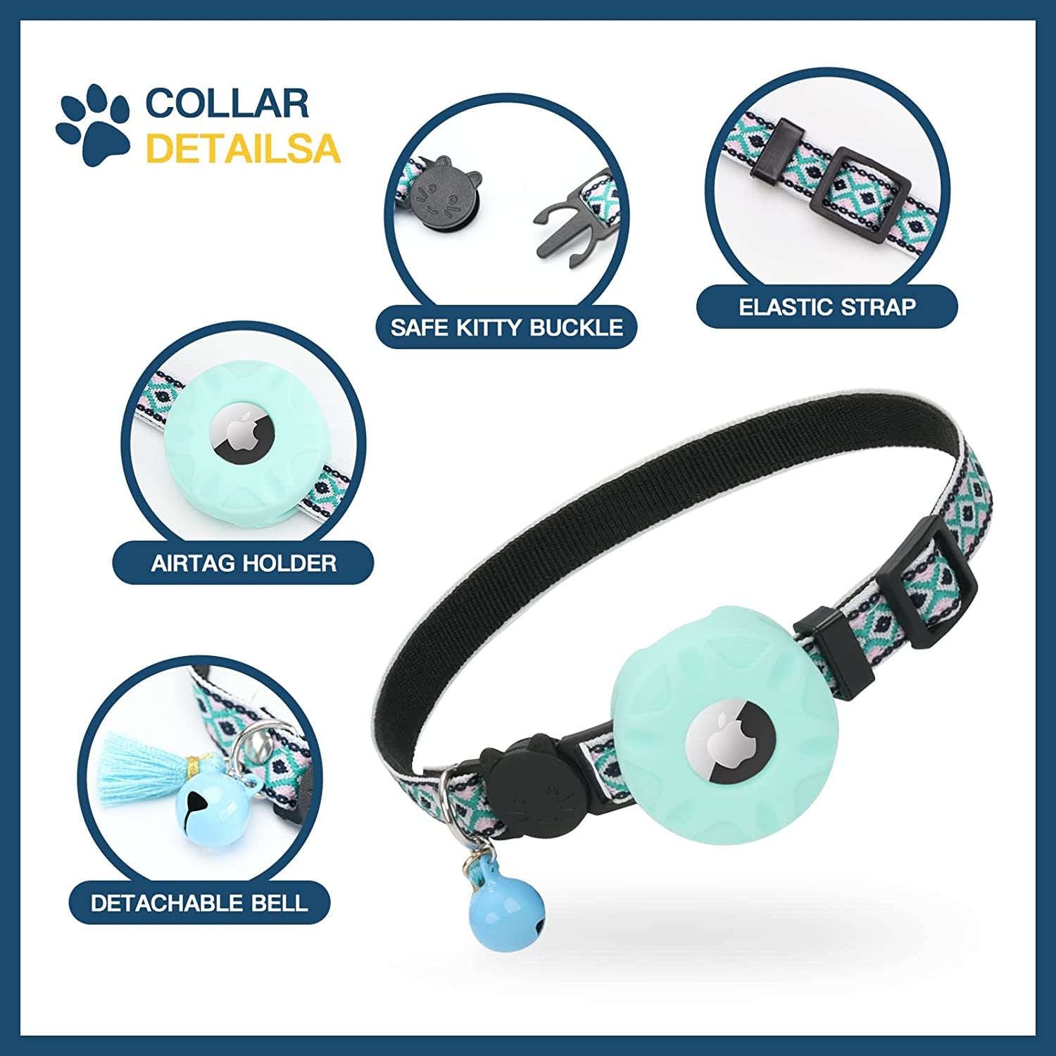 Airtag Cat Collar,Daboqed Kitten Collar Adjustable Breakaway Collar with Safety Buckle and Silicone Airtag Holder Case Compatible with Airtag Pet Collar for Female Girl Cats Male Boy Cats(Mint Green) Electronics > GPS Accessories > GPS Cases DaboQed   