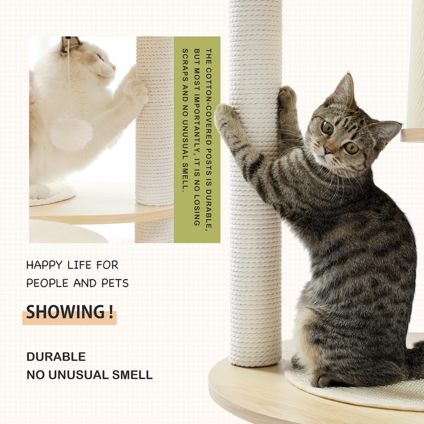 PAWZ Road 38.2" Wooden Cat Tree Towers Modern Cat Furniture, Beige Animals & Pet Supplies > Pet Supplies > Cat Supplies > Cat Furniture PAWZ Road   