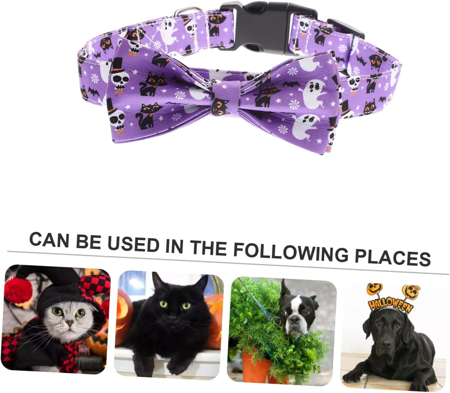 Generic 4Pcs Cat Decor Themed Collar Neckwear Pets Medium Collars Bowtie Bow Cats Fancy Designed Halloween Dog Photo for Removable Pet Comfortable Cute Decorative Adjustable Ties Purple Animals & Pet Supplies > Pet Supplies > Dog Supplies > Dog Apparel generic   