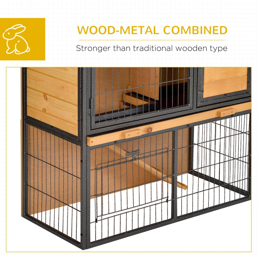 Pawhut Wood-Metal Rabbit Hutch Elevated Pet House Bunny Cage Small Animal Habitat with Slide-Out Tray Asphalt Openable Roof Lockable Door for Outdoor 35" X 18" X 32" Light Yellow Animals & Pet Supplies > Pet Supplies > Small Animal Supplies > Small Animal Habitats & Cages Aosom LLC   