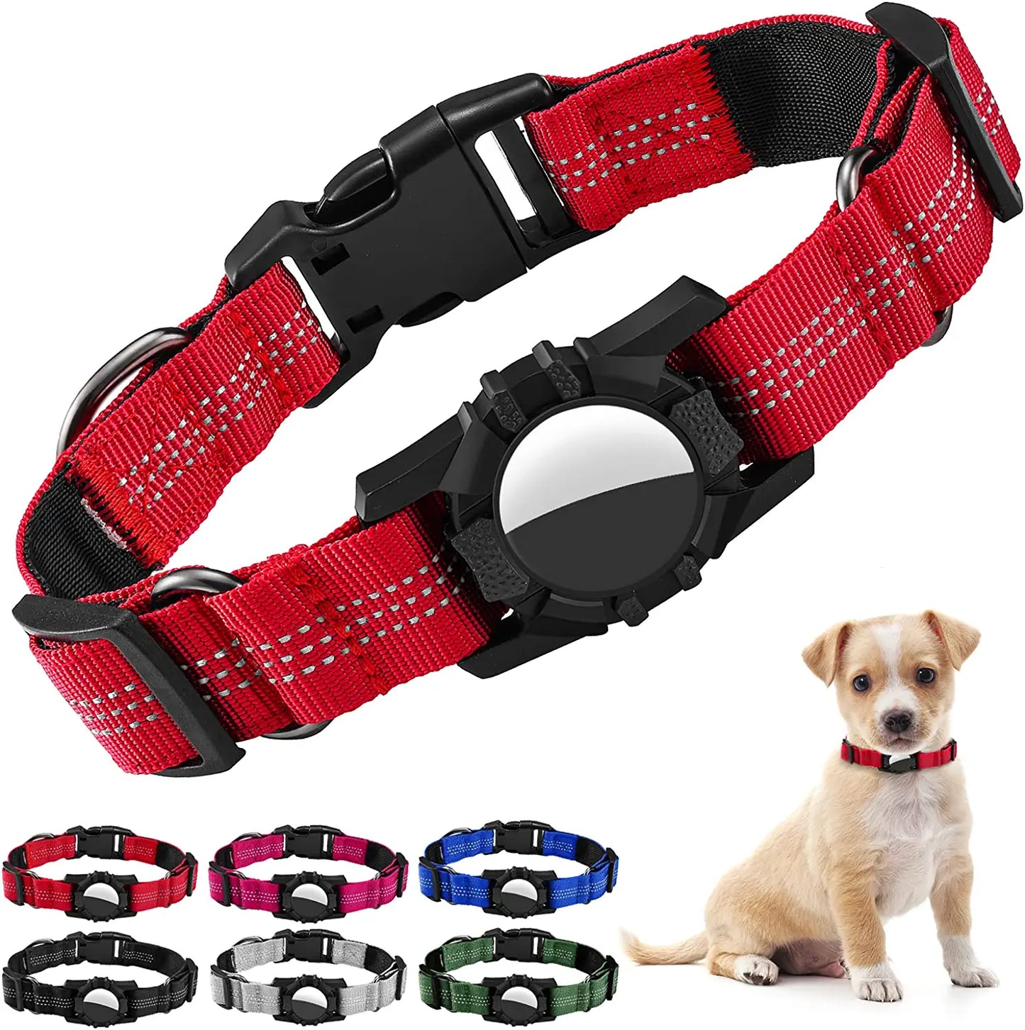 Dog Collar for Airtag, Reflective Adjustable Pet Collar for Apple Airtags, Soft Nylon Dog Collars with Air Tag Holder Case, Durable Apple Airtag Dog Collar Accessores for Puppy Dogs (XS, Black) Electronics > GPS Accessories > GPS Cases iSurecoube Red X-Small(10.7"-12.2") 