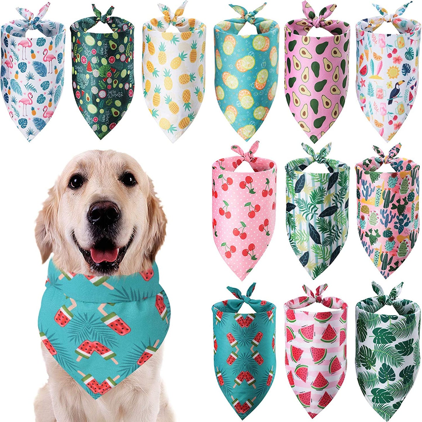 12 Pieces Dog Bandana Scarf Washable Triangular Bibs Pet Adjustable Washable Kerchief Dog Bandana for Small and Large Dogs(Summer Patterns) Animals & Pet Supplies > Pet Supplies > Dog Supplies > Dog Apparel Weewooday Summer Patterns  