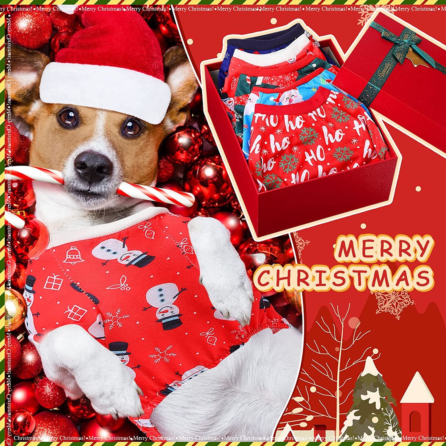 Xuniea 6 Pieces Christmas Dog Pajamas Christmas Jumpsuit Santa Snowman Christmas Tree Pet Pajamas Holiday Clothes Dog Puppy Christmas Style for Pet Puppy Dog Cat Christmas Decoration (Large) Animals & Pet Supplies > Pet Supplies > Dog Supplies > Dog Apparel Xuniea   