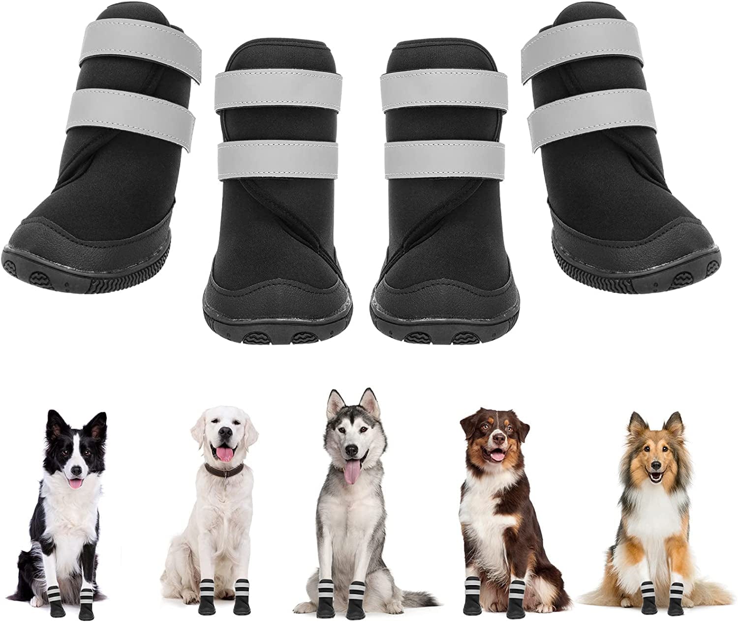 BINGPET Dog Boots for Large Dogs - Waterproof Non-Slip Dog Shoes with Reflective and Adjustable Straps - Ourdoor Dog Paw Protectors in Winter Animals & Pet Supplies > Pet Supplies > Dog Supplies > Dog Apparel BINGPET XL(Width:2.76" Length:3.1")  