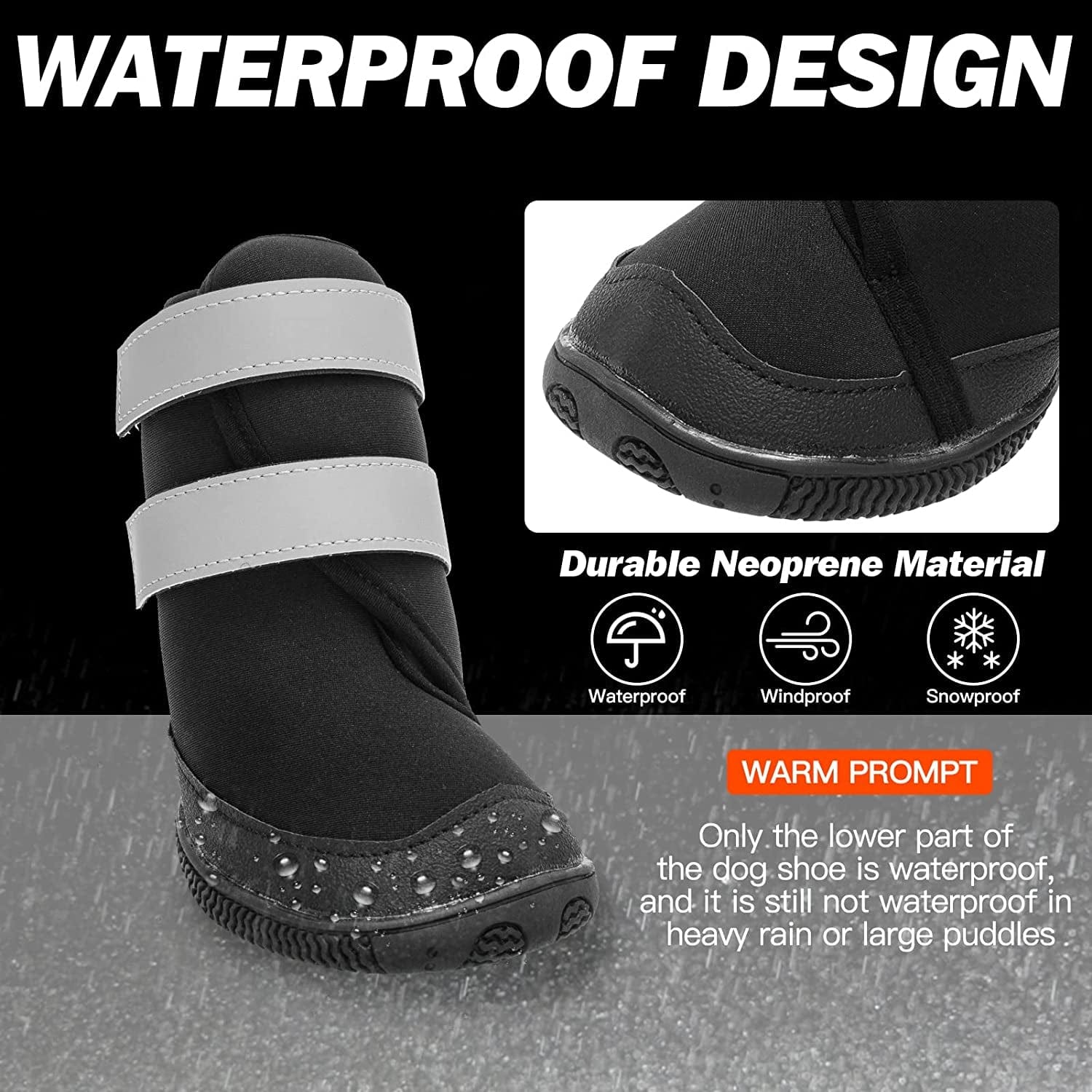 BINGPET Dog Boots for Large Dogs - Waterproof Non-Slip Dog Shoes with Reflective and Adjustable Straps - Ourdoor Dog Paw Protectors in Winter Animals & Pet Supplies > Pet Supplies > Dog Supplies > Dog Apparel BINGPET   