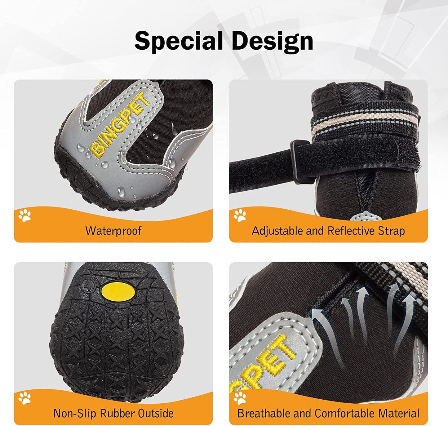 BINGPET Dog Boots -Waterproof Non-Slip Winter Dog Shoes Outdoor Paw Protector with Adjustable Reflective Straps and Rubber Soles Dog Boots for Small to Large Dogs Animals & Pet Supplies > Pet Supplies > Dog Supplies > Dog Apparel BINGPET   