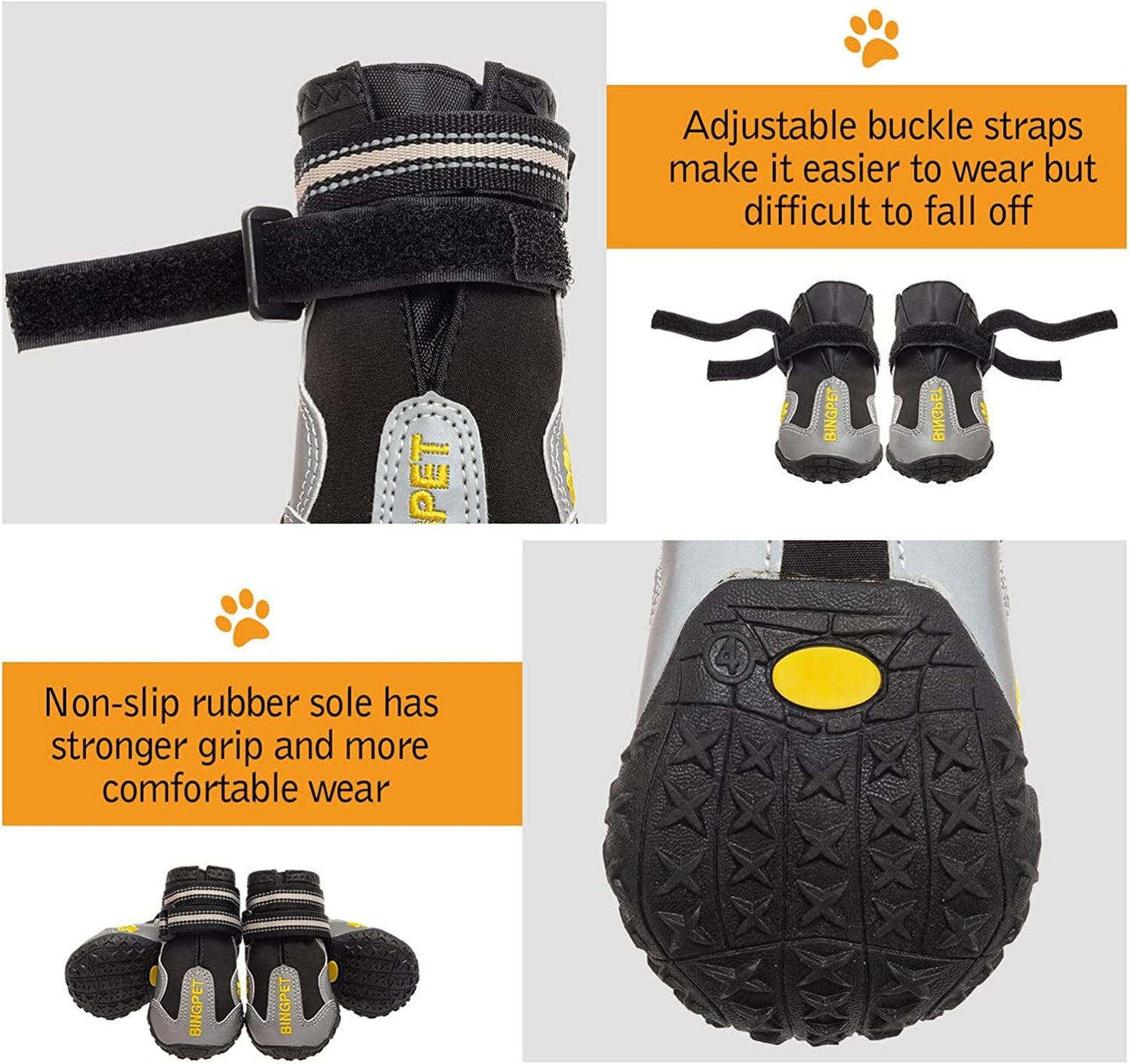 BINGPET Dog Boots -Waterproof Non-Slip Winter Dog Shoes Outdoor Paw Protector with Adjustable Reflective Straps and Rubber Soles Dog Boots for Small to Large Dogs Animals & Pet Supplies > Pet Supplies > Dog Supplies > Dog Apparel BINGPET   