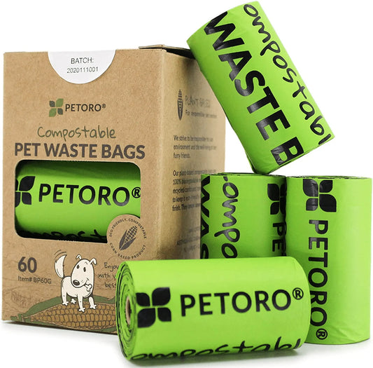 Biodegradable Dog Poop Bags, Compostable Pet Waste Bags, Eco-Friendly, Bpi-Approved, Plant-Based, Unscented, Premium Thickness, Durable, Leak Proof, Extra Large, Standard Size, 60 Count Animals & Pet Supplies > Pet Supplies > Cat Supplies > Cat Litter Box Liners PETORO 60 Count (Pack of 1)  