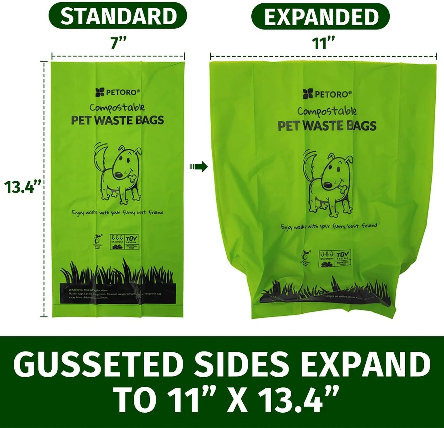 Biodegradable Dog Poop Bags, Compostable Pet Waste Bags, Eco-Friendly, Bpi-Approved, Plant-Based, Unscented, Premium Thickness, Durable, Leak Proof, Extra Large, Standard Size, 60 Count Animals & Pet Supplies > Pet Supplies > Cat Supplies > Cat Litter Box Liners PETORO   