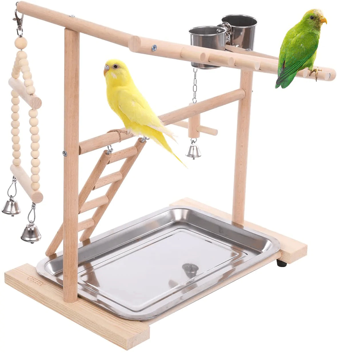 Bird Playground Birdcage Playstand Parrot Play Gym Parakeet Cage Decor Budgie Perch Stand with Feeder Seed Cups Ladder Hanging Swing Chew Toys Parakeets Conures Macaw Cockatiel Finch Animals & Pet Supplies > Pet Supplies > Bird Supplies > Bird Gyms & Playstands QBLEEV   