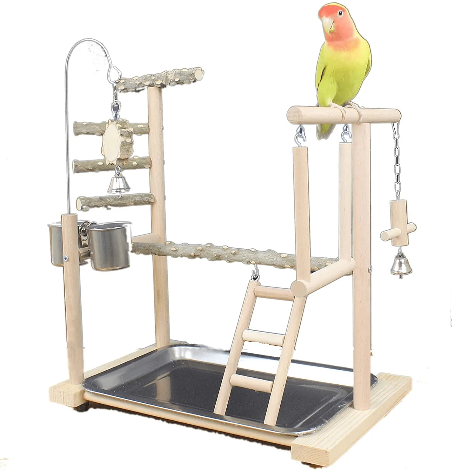 Bird Playground Birdcage Playstand Parrot Play Gym Parakeet Cage Decor Budgie Perch Stand with Feeder Seed Cups Ladder Hanging Swing Chew Toys Parakeets Conures Macaw Cockatiel Finch Animals & Pet Supplies > Pet Supplies > Bird Supplies > Bird Gyms & Playstands QBLEEV   