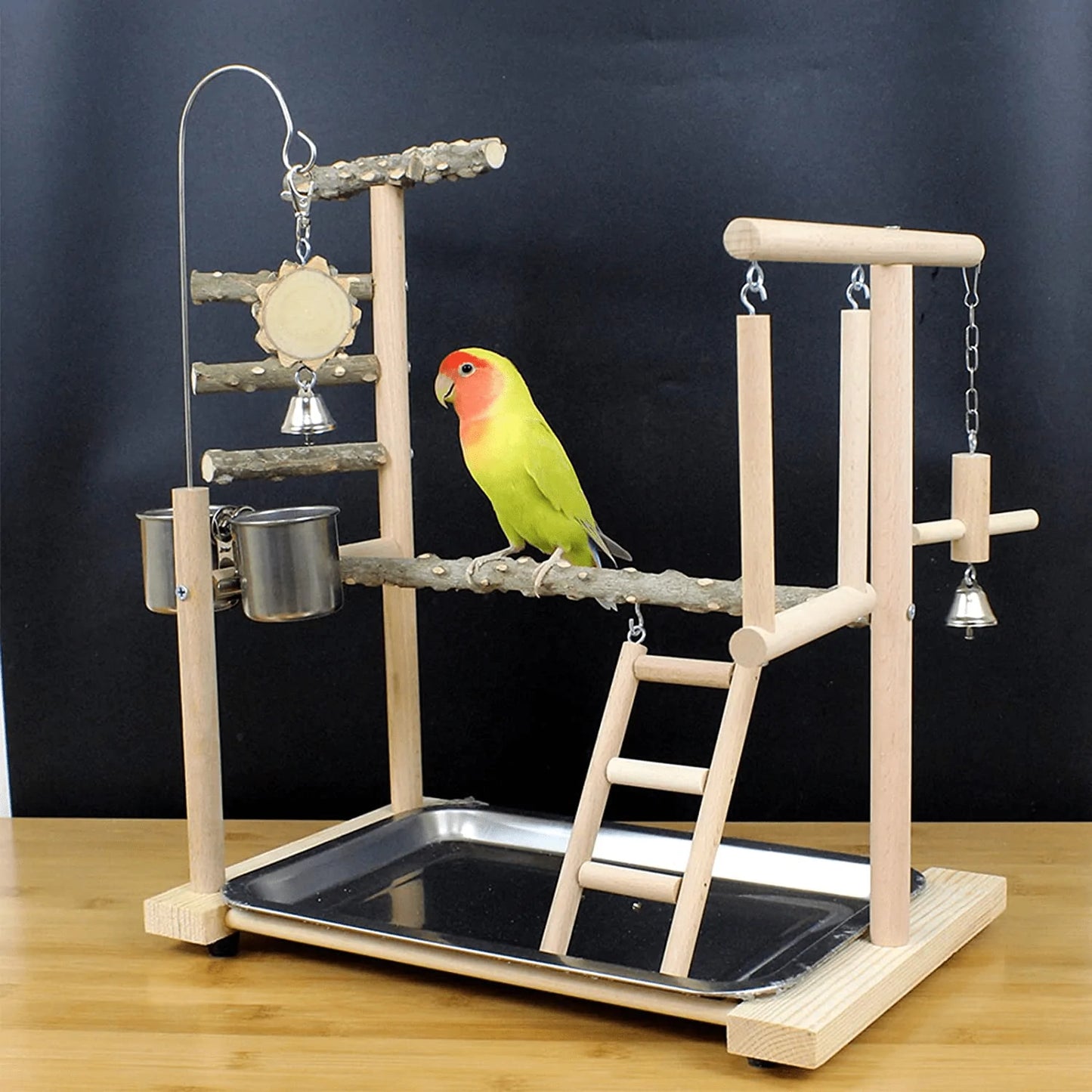 Bird Playground Birdcage Playstand Parrot Play Gym Parakeet Cage Decor Budgie Perch Stand with Feeder Seed Cups Ladder Hanging Swing Chew Toys Parakeets Conures Macaw Cockatiel Finch Animals & Pet Supplies > Pet Supplies > Bird Supplies > Bird Gyms & Playstands QBLEEV   