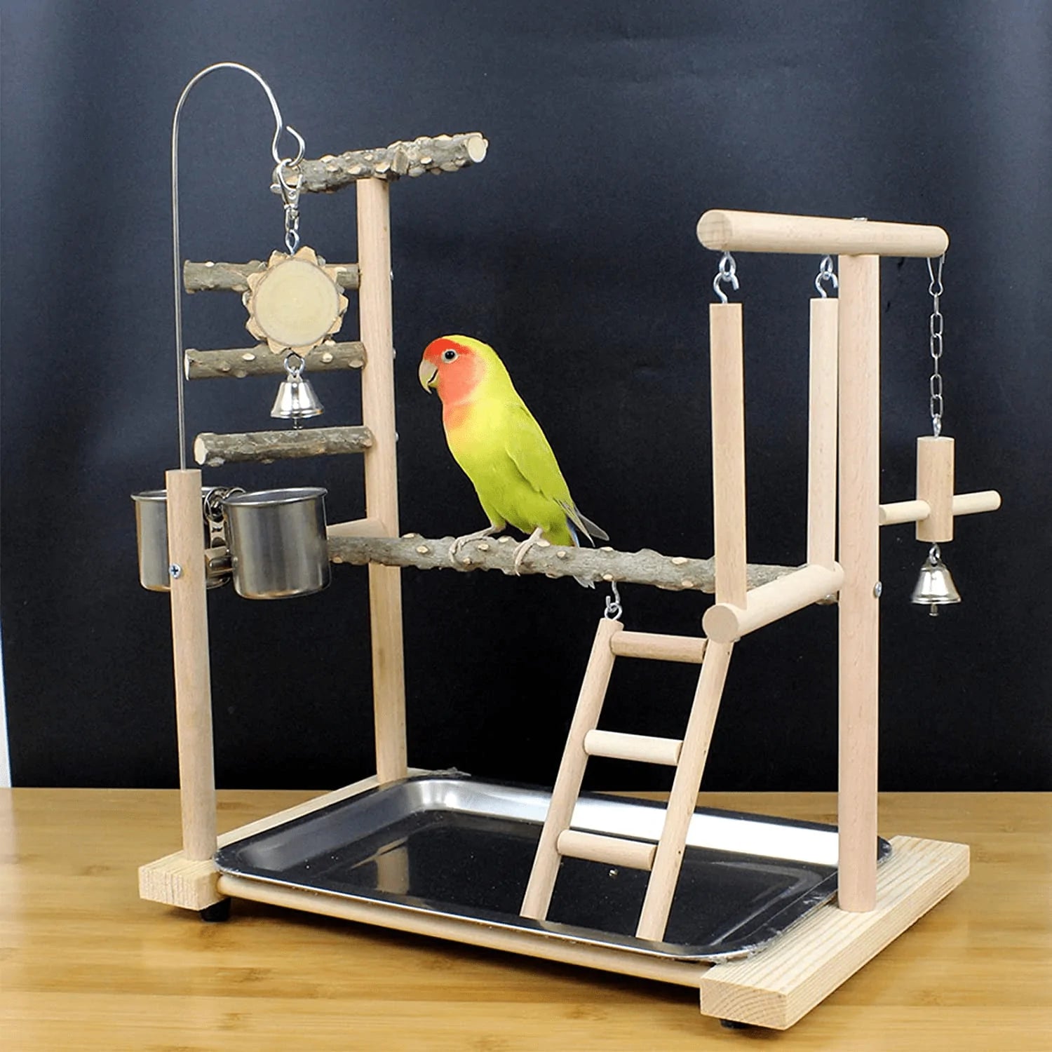 Bird Playground Birdcage Playstand Parrot Play Gym Parakeet Cage Decor Budgie Perch Stand with Feeder Seed Cups Ladder Hanging Swing Chew Toys Parakeets Conures Macaw Cockatiel Finch Animals & Pet Supplies > Pet Supplies > Bird Supplies > Bird Gyms & Playstands QBLEEV   