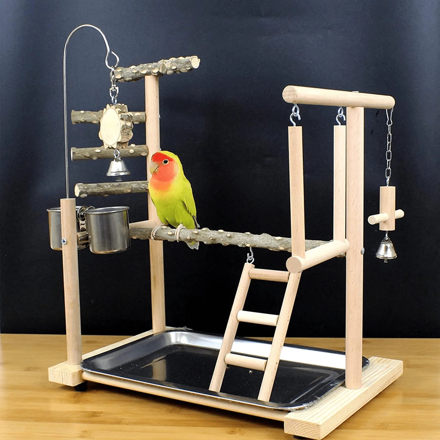 Bird Playground Birdcage Playstand Parrot Play Gym Parakeet Cage Decor Budgie Perch Stand with Feeder Seed Cups Ladder Hanging Swing Chew Toys Parakeets Conures Macaw Cockatiel Finch Animals & Pet Supplies > Pet Supplies > Bird Supplies > Bird Gyms & Playstands QBLEEV   