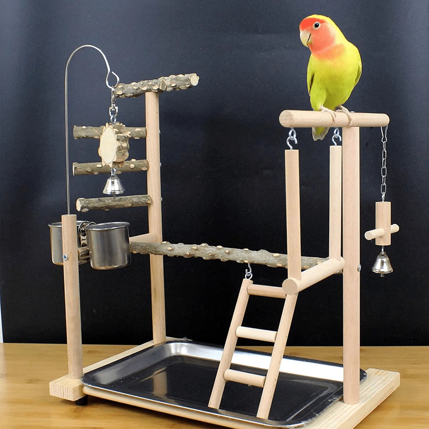 Bird Playground Birdcage Playstand Parrot Play Gym Parakeet Cage Decor Budgie Perch Stand with Feeder Seed Cups Ladder Hanging Swing Chew Toys Parakeets Conures Macaw Cockatiel Finch Animals & Pet Supplies > Pet Supplies > Bird Supplies > Bird Gyms & Playstands QBLEEV   