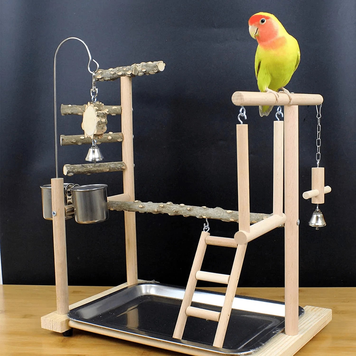 Bird Playground Birdcage Playstand Parrot Play Gym Parakeet Cage Decor Budgie Perch Stand with Feeder Seed Cups Ladder Hanging Swing Chew Toys Parakeets Conures Macaw Cockatiel Finch Animals & Pet Supplies > Pet Supplies > Bird Supplies > Bird Gyms & Playstands QBLEEV   