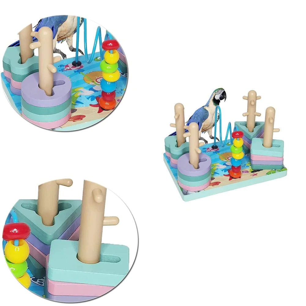 Bird Wooden Block Puzzle Toy Parrot Trainingintelligence Toy Parakeet Perch Gym Playpen Stacking Rings Toy Mini Parrot Blocks Balls for Macaw Cockatile Cockatoos and Other Birds