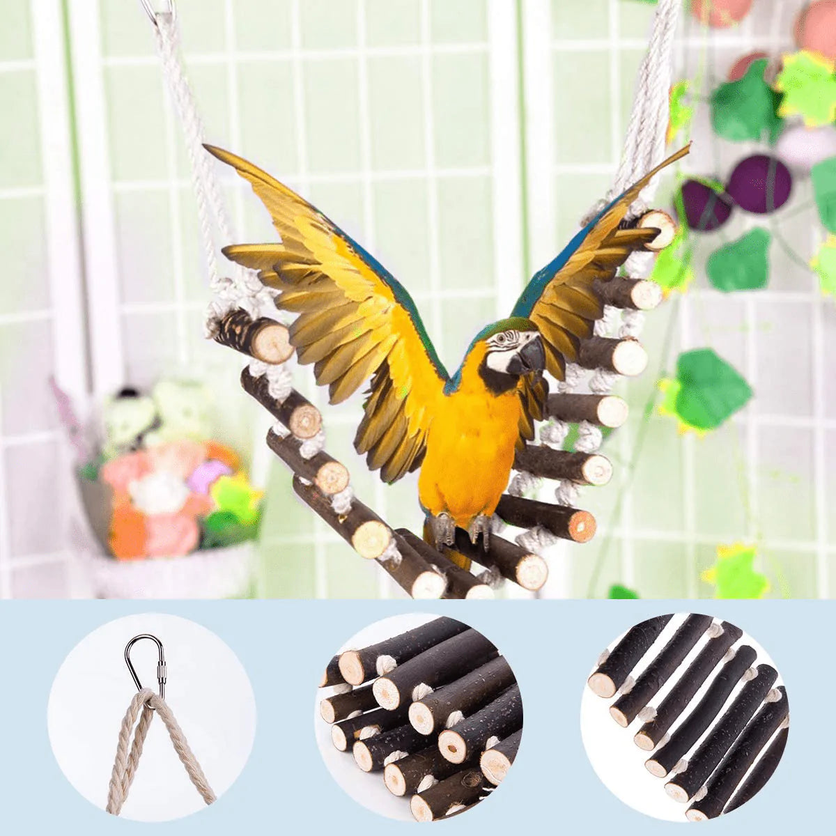 Bird Wooden Ladder Bridge, 14-Inches Long, Made with Raw Wood and Edible Dye, Easy Installation, Ideal for Small to Medium Birds Animals & Pet Supplies > Pet Supplies > Bird Supplies > Bird Ladders & Perches Tu   