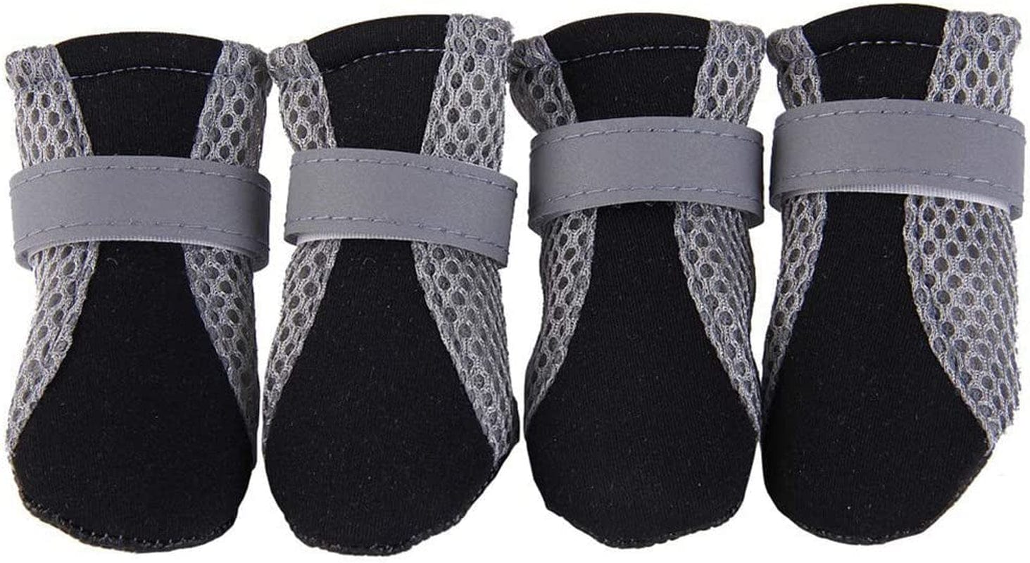 Blackzone 4Pcs Pet Dog Shoes Non-Slip Soft Sole Breathable Mesh Adjustable Straps Boots Fun Black S Animals & Pet Supplies > Pet Supplies > Dog Supplies > Dog Apparel Blackzone   