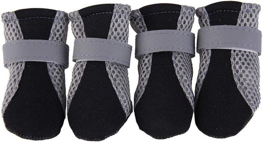Blackzone 4Pcs Pet Dog Shoes Non-Slip Soft Sole Breathable Mesh Adjustable Straps Boots Fun Black S Animals & Pet Supplies > Pet Supplies > Dog Supplies > Dog Apparel Blackzone   