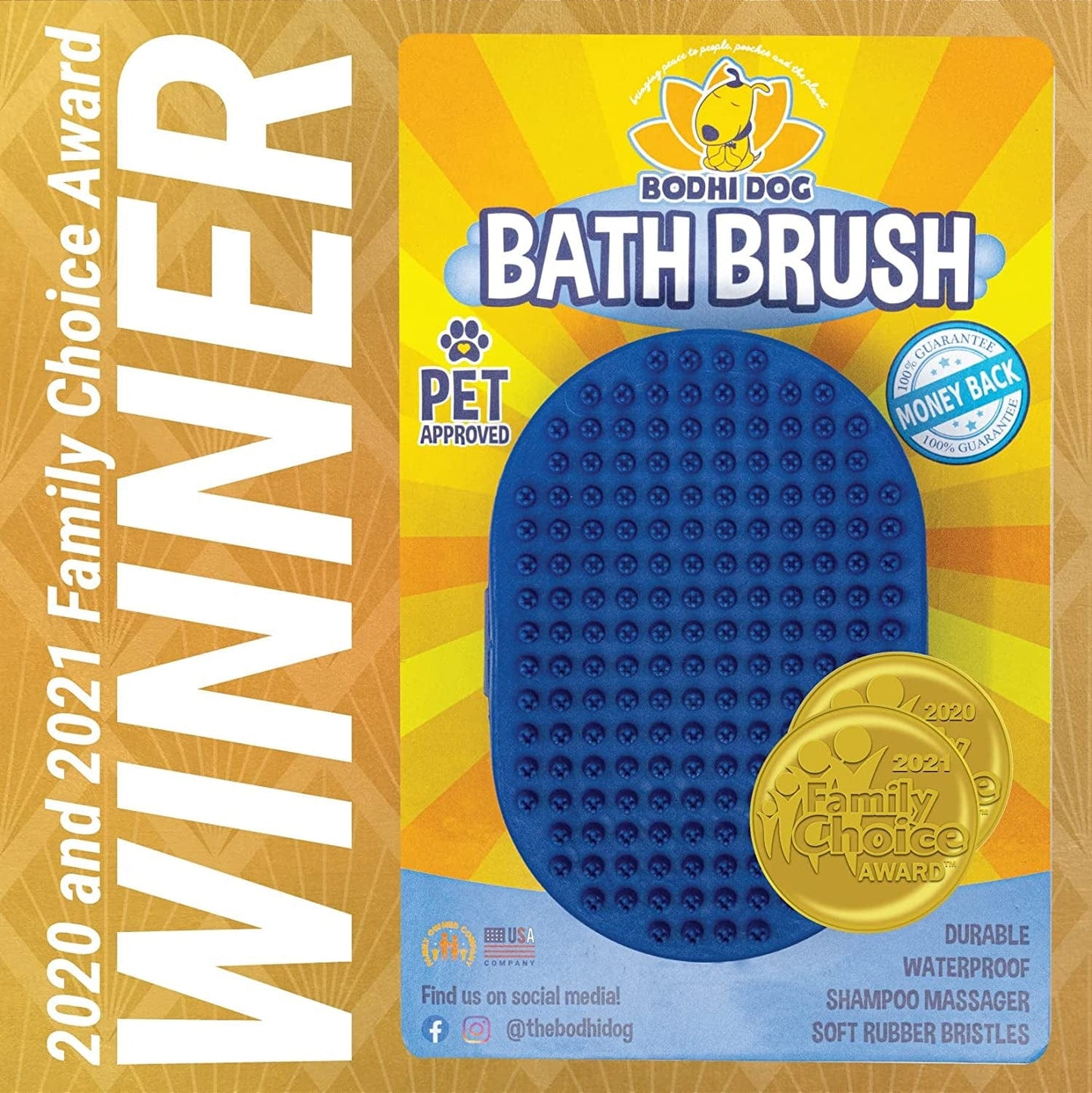 Bodhi Dog Shampoo Brush | Pet Shower & Bath Supplies for Cats & Dogs | Dog Bath Brush for Dog Grooming | Long & Short Hair Dog Scrubber for Bath | Professional Quality Dog Wash Brush