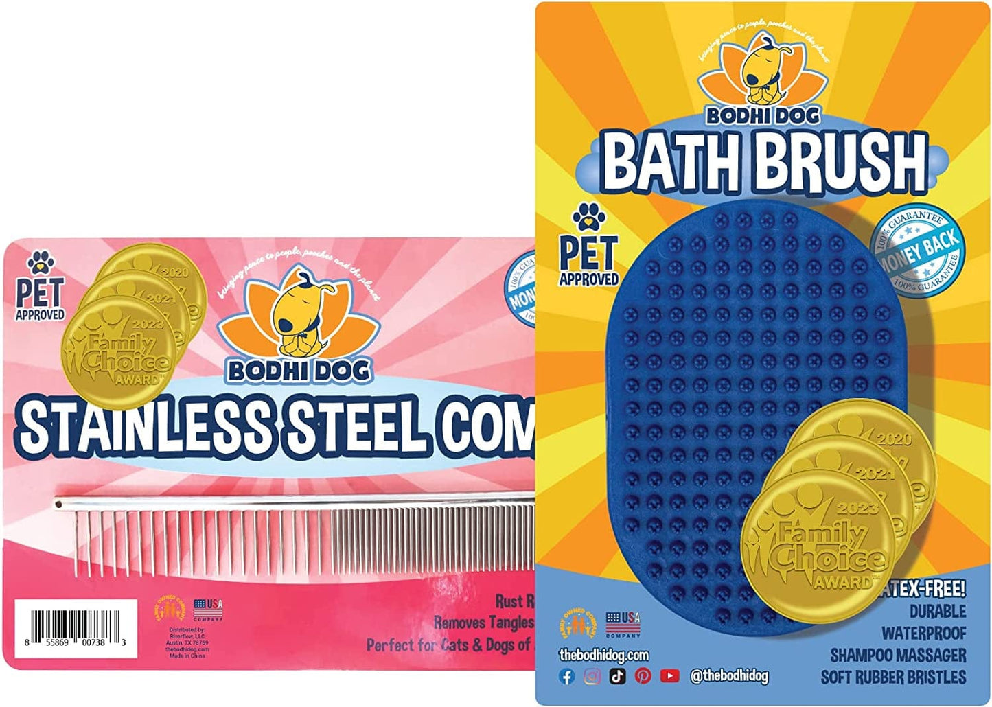 Bodhi Dog Shampoo Brush | Pet Shower & Bath Supplies for Cats & Dogs | Dog Bath Brush for Dog Grooming | Long & Short Hair Dog Scrubber for Bath | Professional Quality Dog Wash Brush Animals & Pet Supplies > Pet Supplies > Dog Supplies > Dog Apparel Bodhi Dog Blue Stainless Comb Bundle 