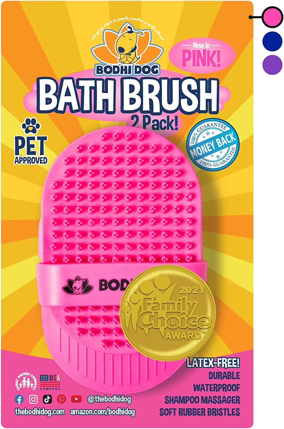 Bodhi Dog Shampoo Brush | Pet Shower & Bath Supplies for Cats & Dogs | Dog Bath Brush for Dog Grooming | Long & Short Hair Dog Scrubber for Bath | Professional Quality Dog Wash Brush Animals & Pet Supplies > Pet Supplies > Dog Supplies > Dog Apparel Bodhi Dog Pink Two Pack 