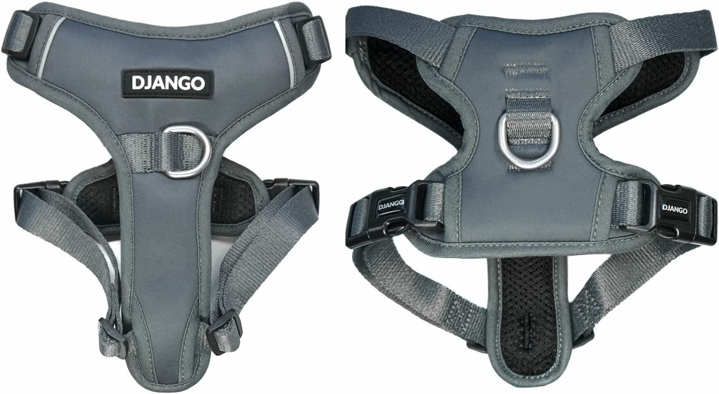 DJANGO Tahoe No Pull Dog Harness – Comfortable, Durable, and Padded Harness with Front and Back D-Rings and Reflective Piping – Adjustable and Secure Design for Everyday Use (Large, Poppy Seed Gray) Animals & Pet Supplies > Pet Supplies > Dog Supplies > Dog Apparel DJANGO Poppy Seed Gray Small 