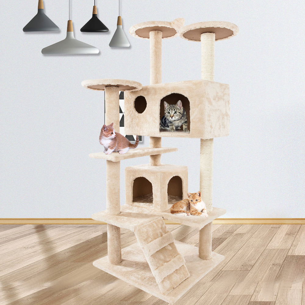 Lowestbest 52" Cat Activity Tree, Cat Tower with Sisal-Covered Scratcher Slope, Scratching Posts, Plush Perches, Activity Centre Multi-Level Cat Condo Furniture for Kittens Pets, Beige Animals & Pet Supplies > Pet Supplies > Cat Supplies > Cat Furniture Lowestbest   