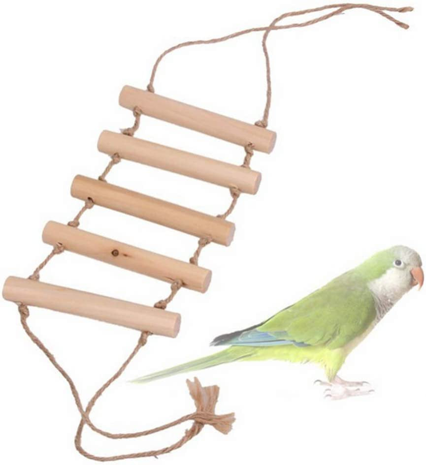 Bird Ladder Toys, 2Pcs Wooden Parrot Perch Swing Toy Cage Accessories for Variety Birds like Parakeet Budgies Training