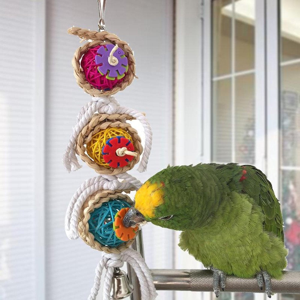 SPRING PARK Bird Chewing Toys, Parrot Hanging Colorful Rattan Ball Toy, Cage Bite Toys Suitable for Small Pet Birds like Parakeet, Conure, Lovebirds, Cockatiels Animals & Pet Supplies > Pet Supplies > Bird Supplies > Bird Toys SPRING PARK Random Color 1  